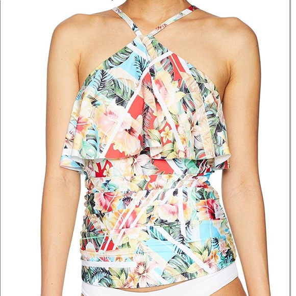 Women's Vintage Tropical Ruffle Tankini Swimsuit - Picture 2 of 8